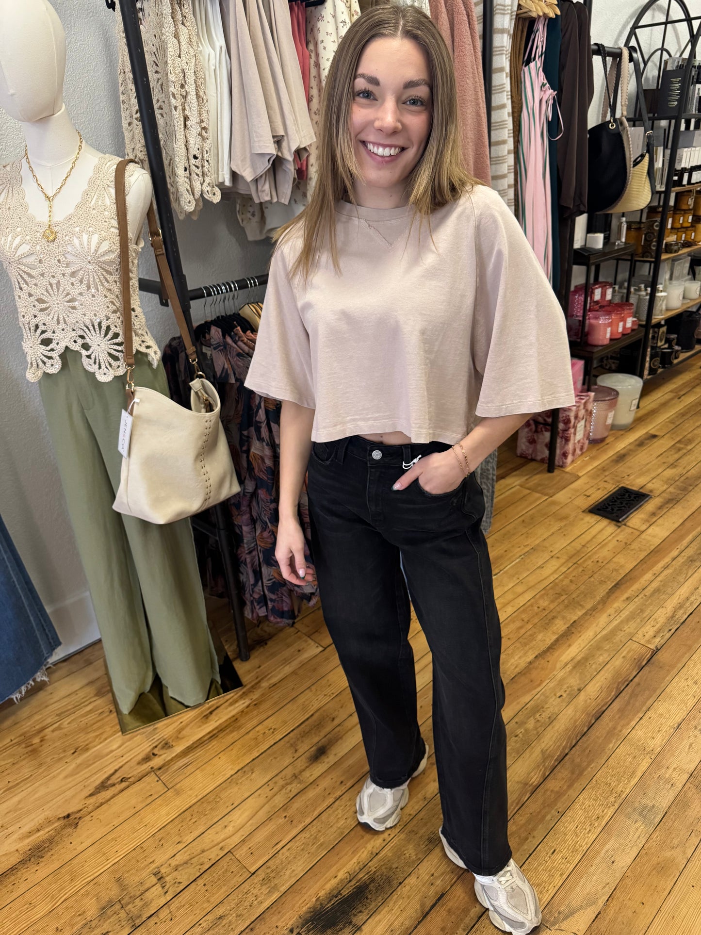 Dust & Daze Cropped Tee- Taupe