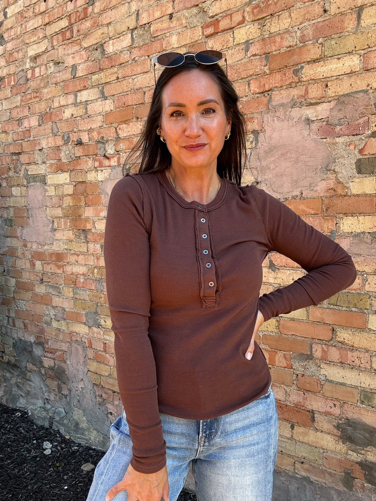 Becca Ribbed Long Sleeve - Brown