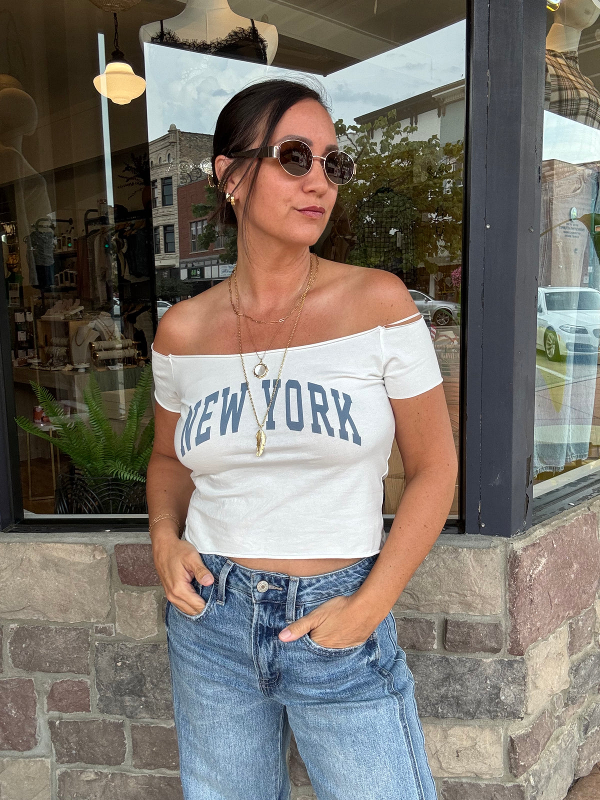 New York Off The Shoulder Top White