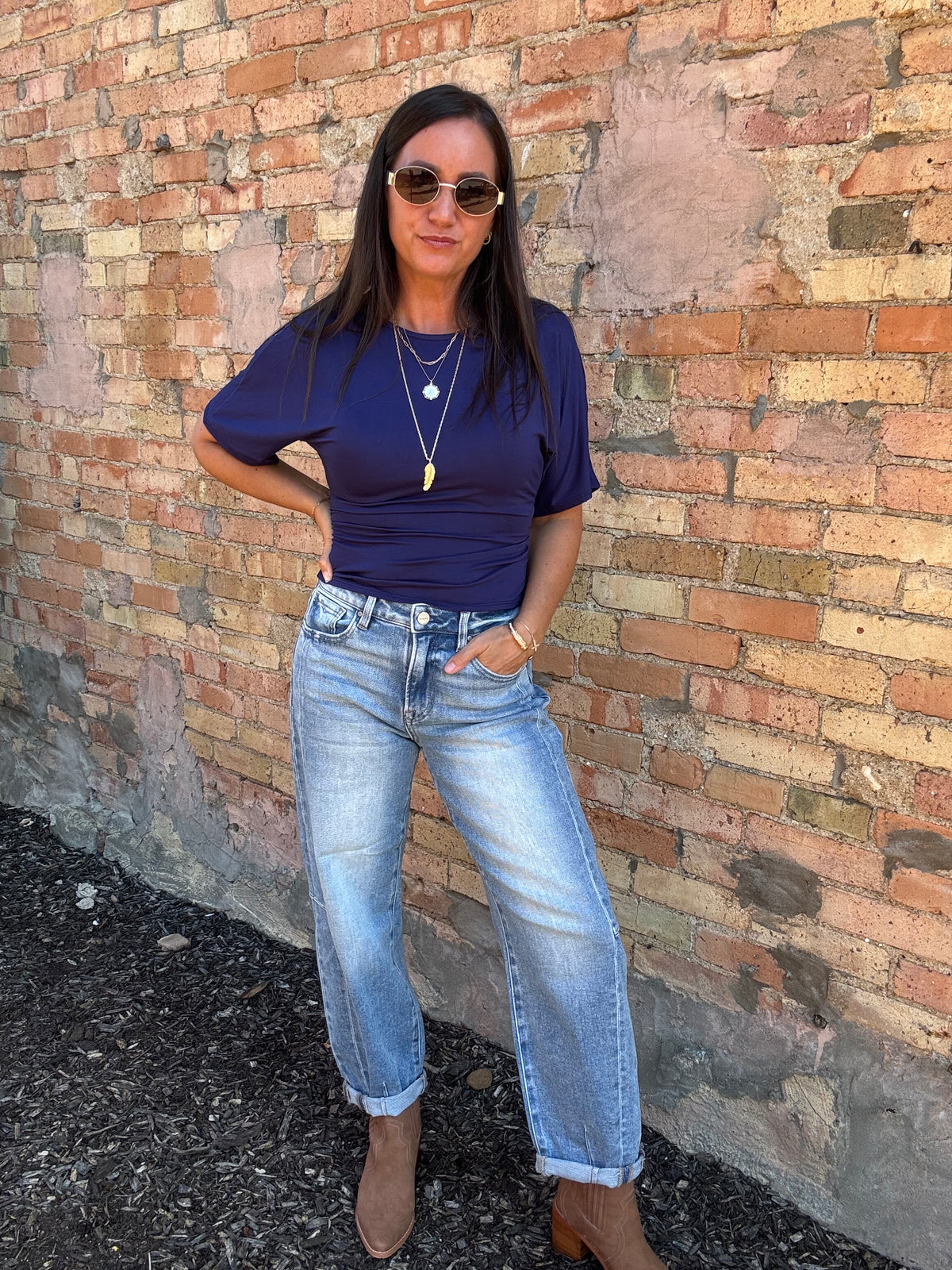 Tessa Ruched Top - Navy