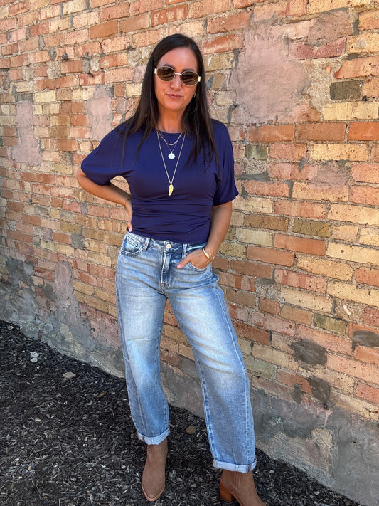 Tessa Ruched Top - Navy
