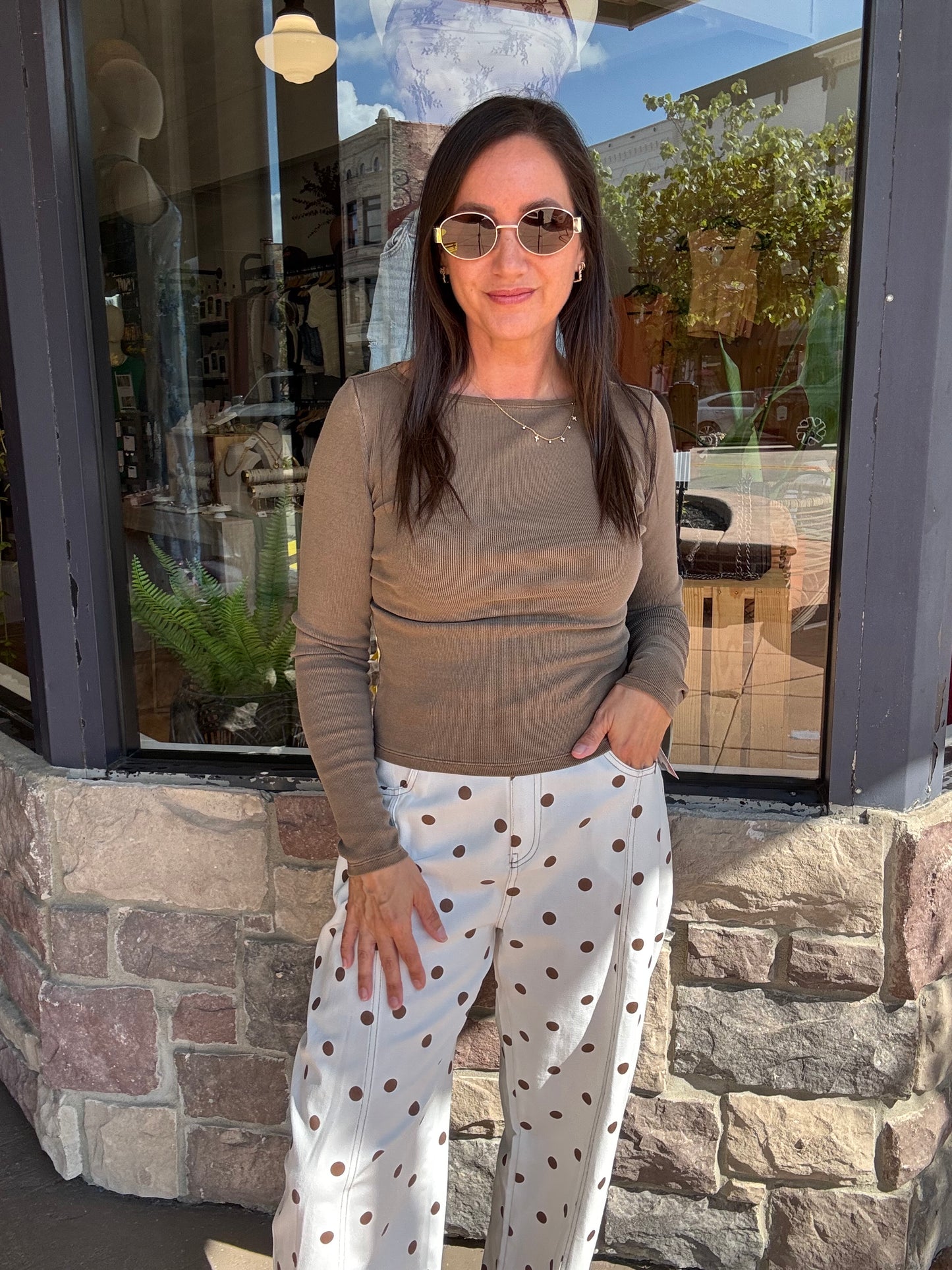 Heather Long Sleeve Top Brown