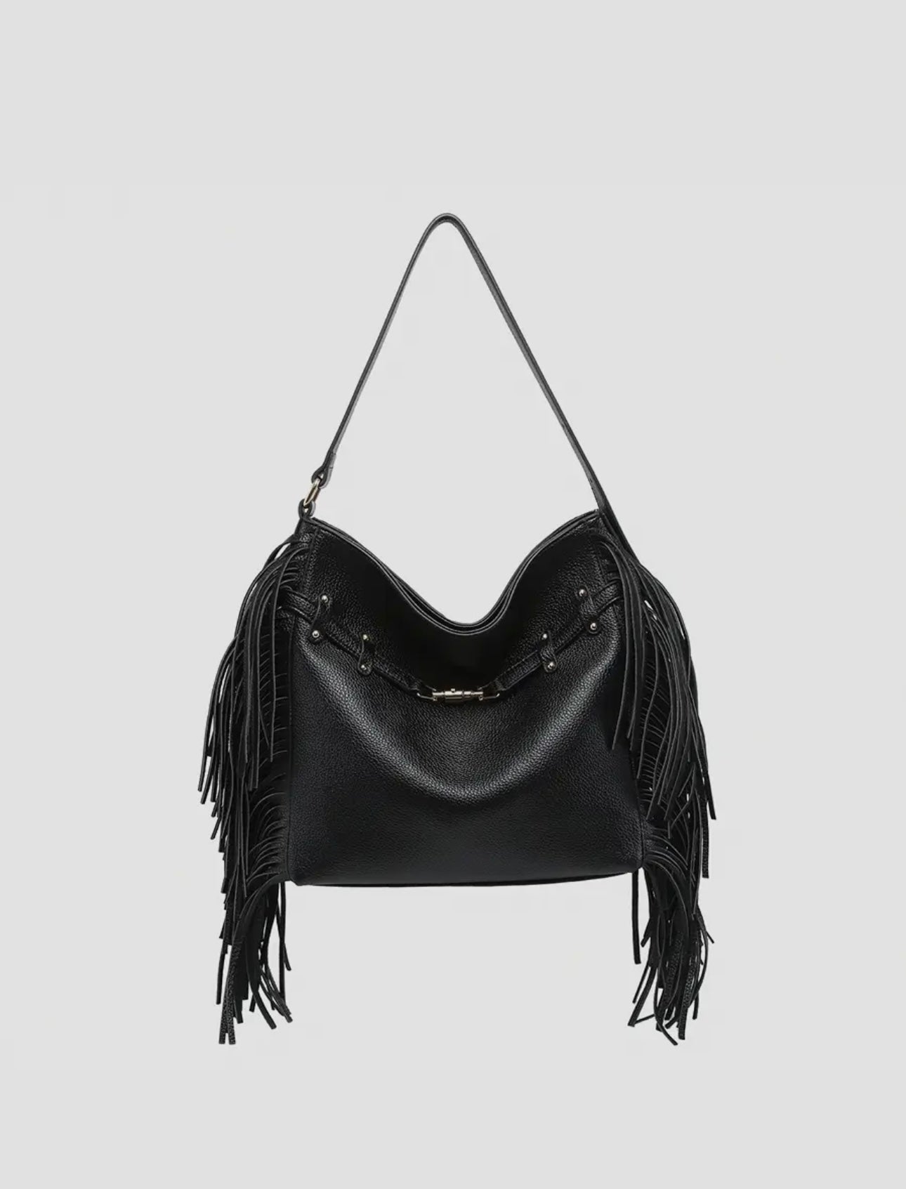 Eva Fringe Shoulder Bag - Black