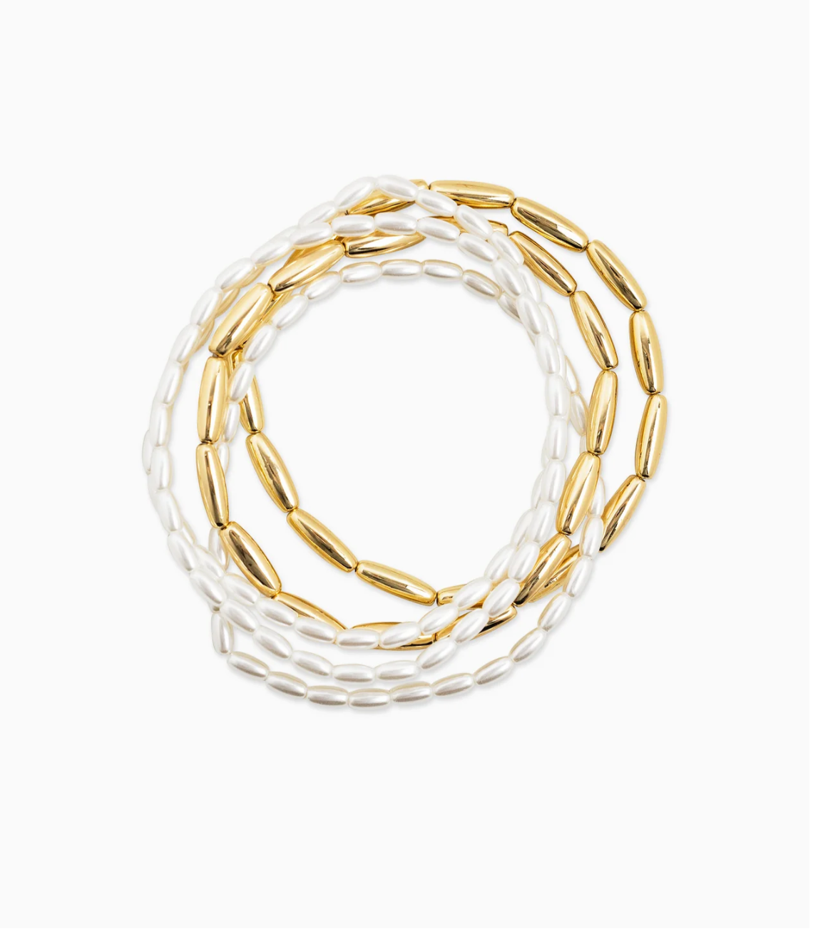 Gold Oval Bead and Pearl Bracelets
