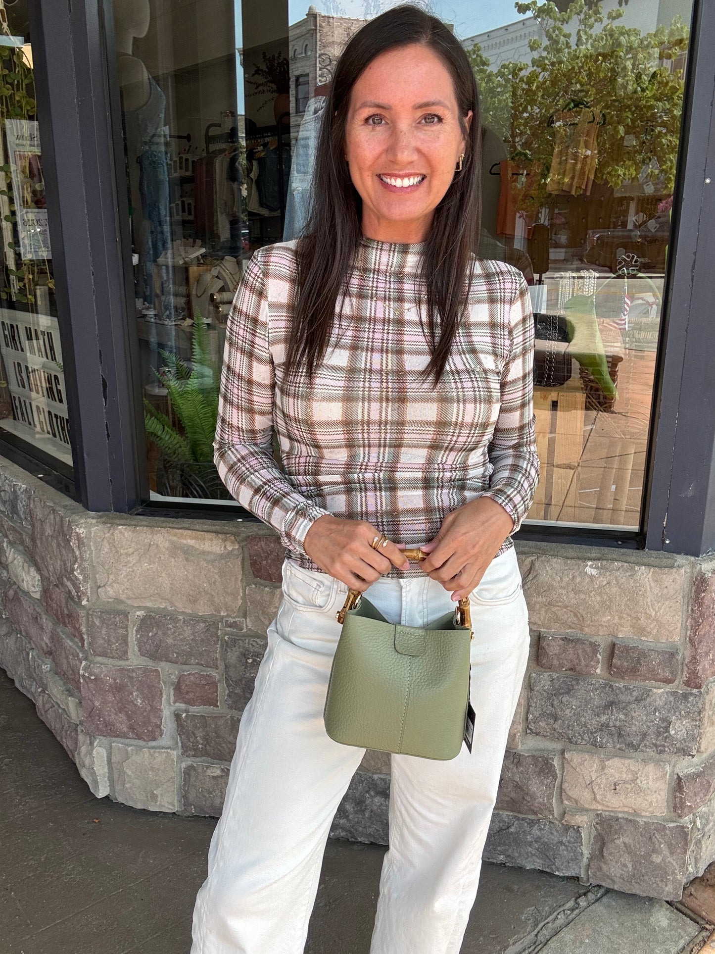 Brushwood Plaid Mesh Top