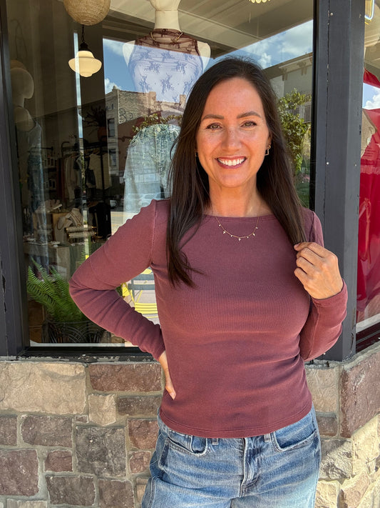 Heather Long Sleeve Top Maroon