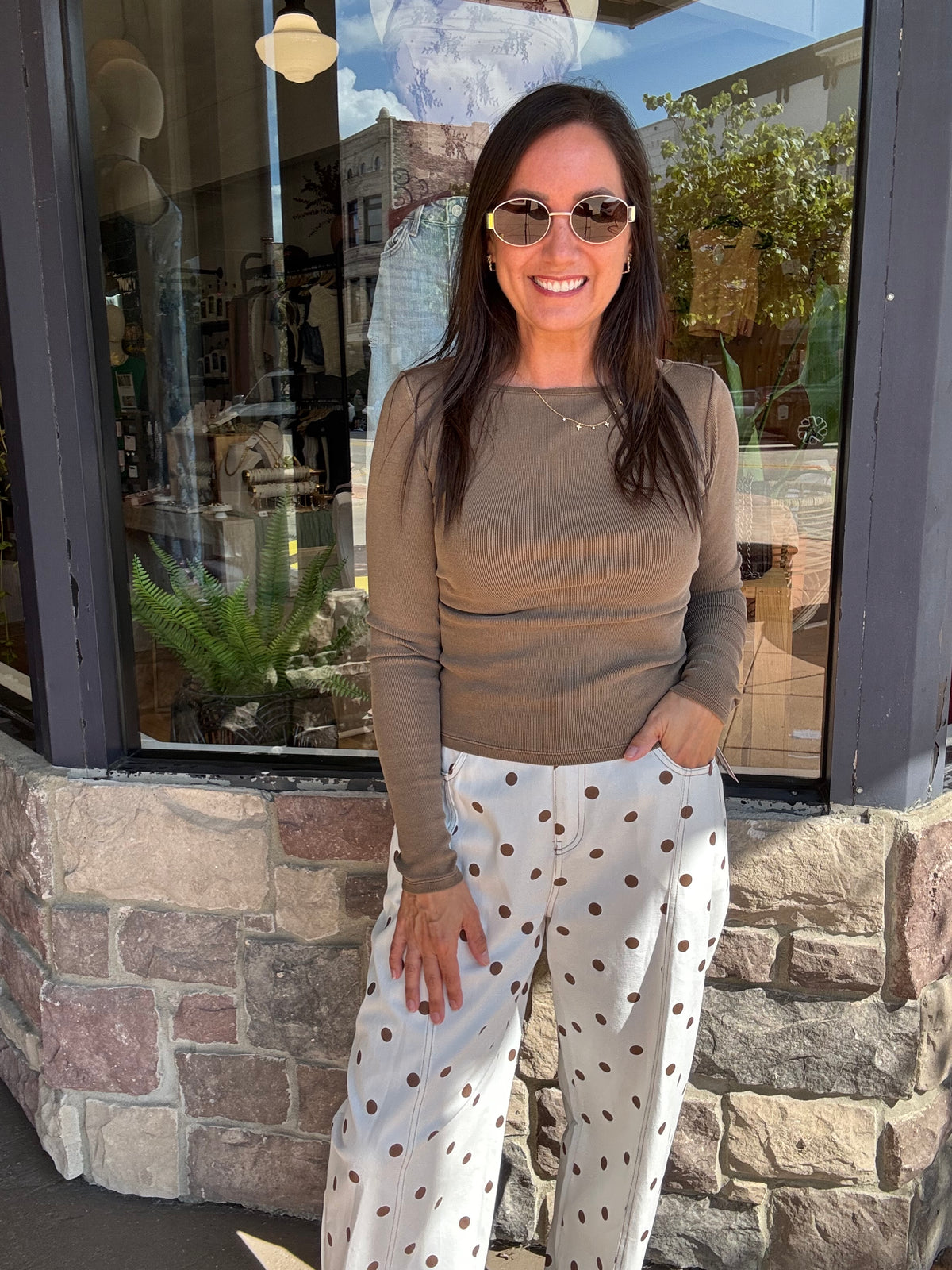 Heather Long Sleeve Top Brown