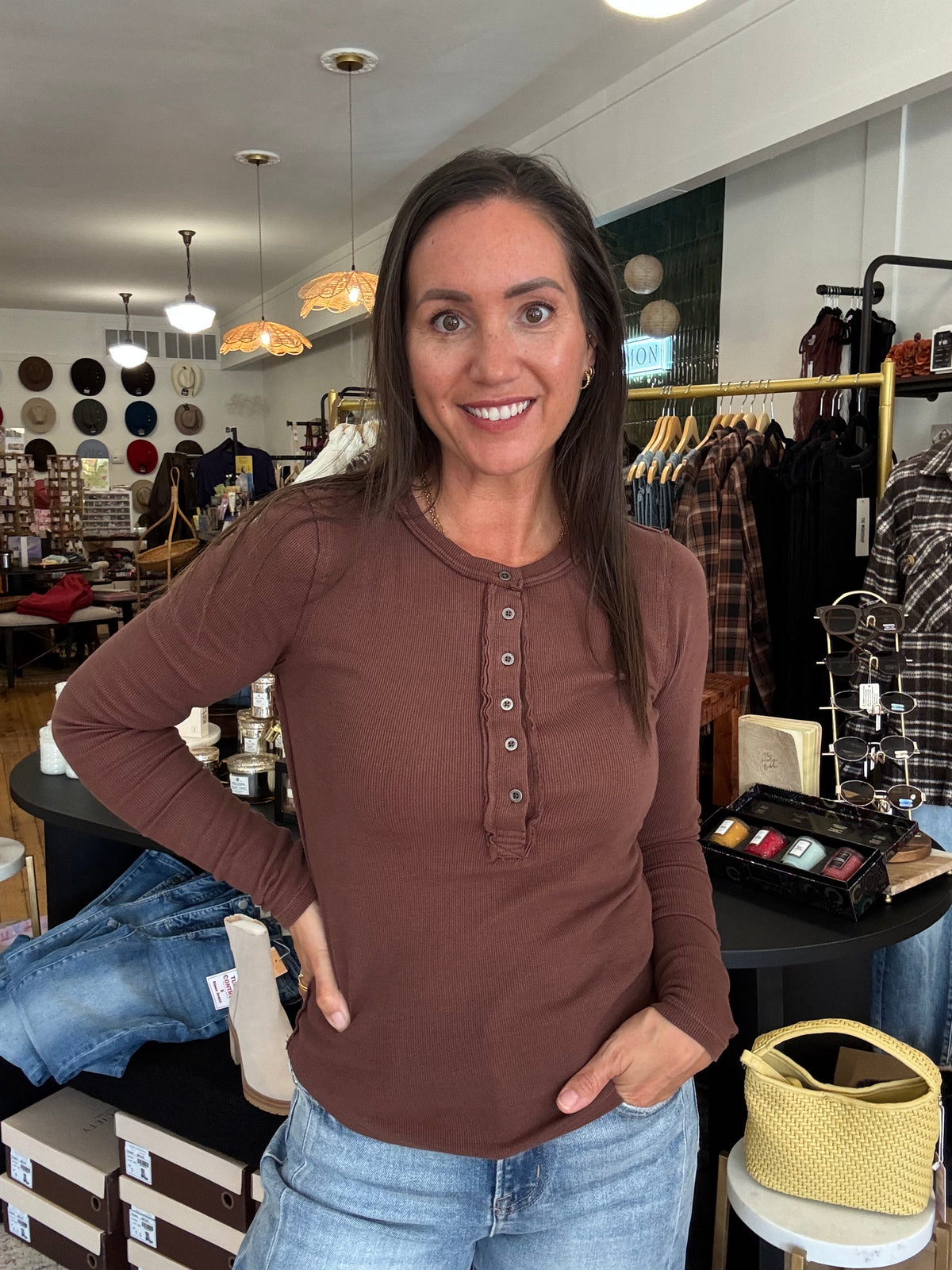 Becca Ribbed Long Sleeve - Brown