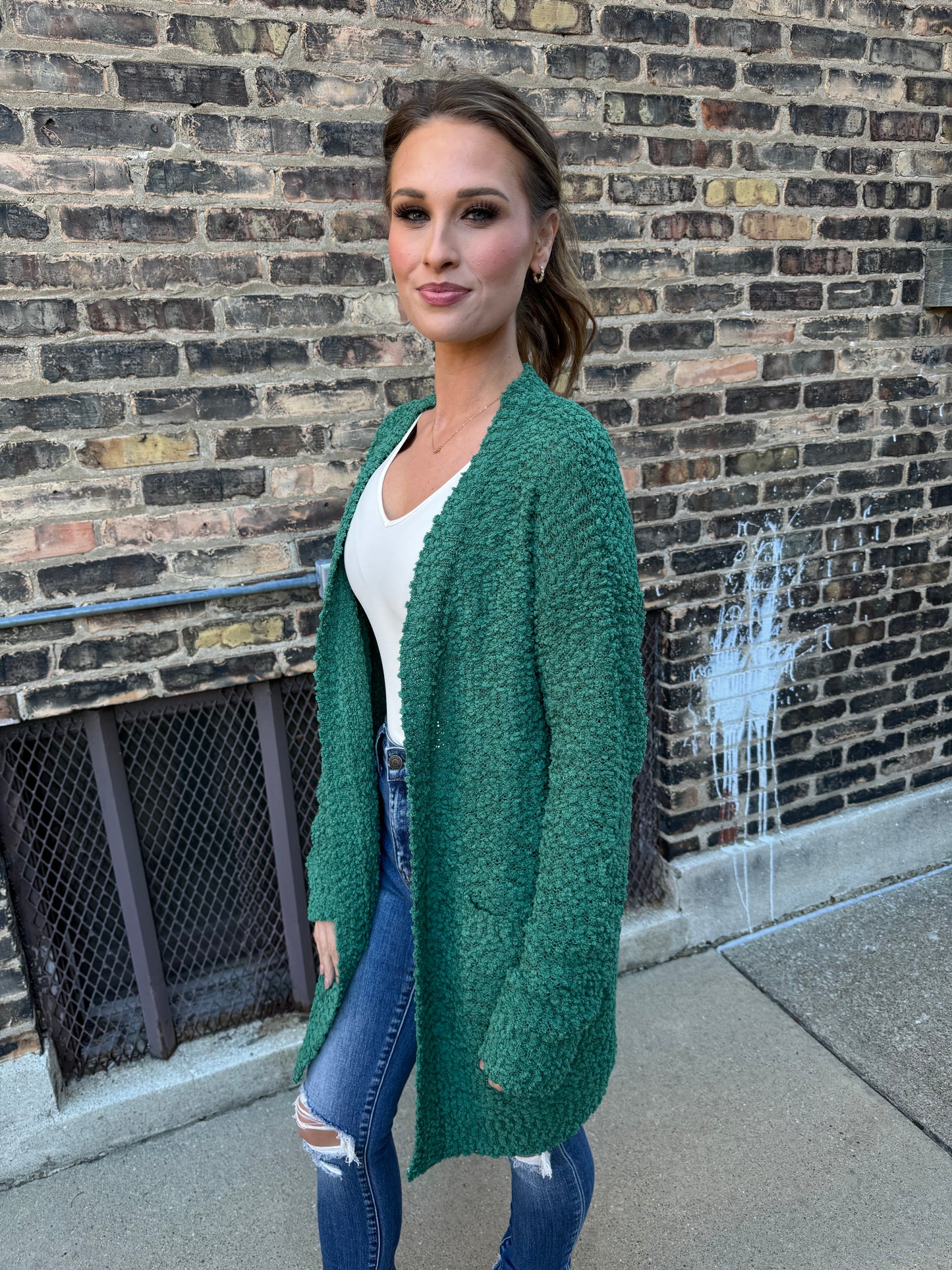 Bubble Knit Cardigan in Emerald