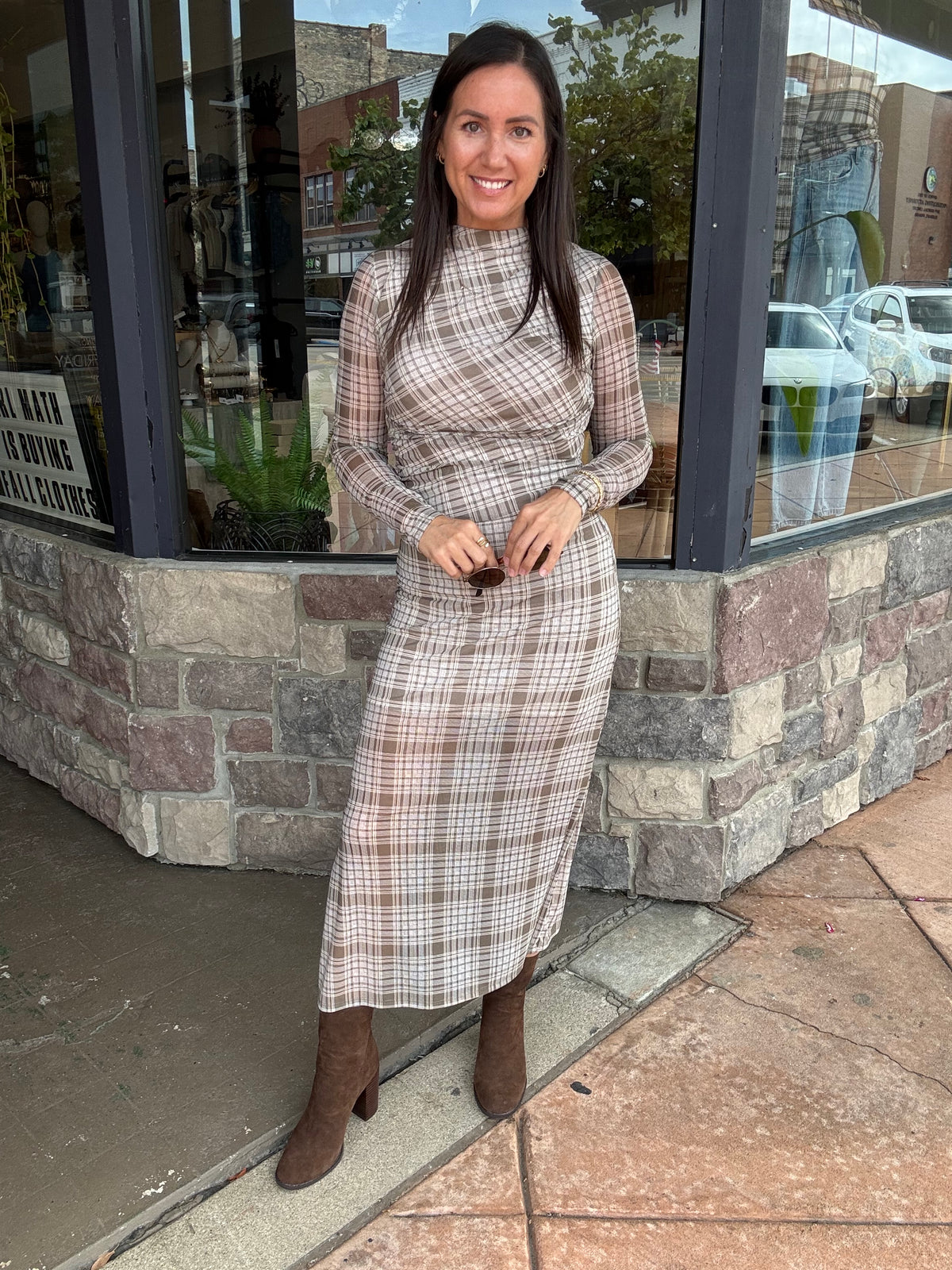 Marlowe Plaid Midi Dress - Grey Multi