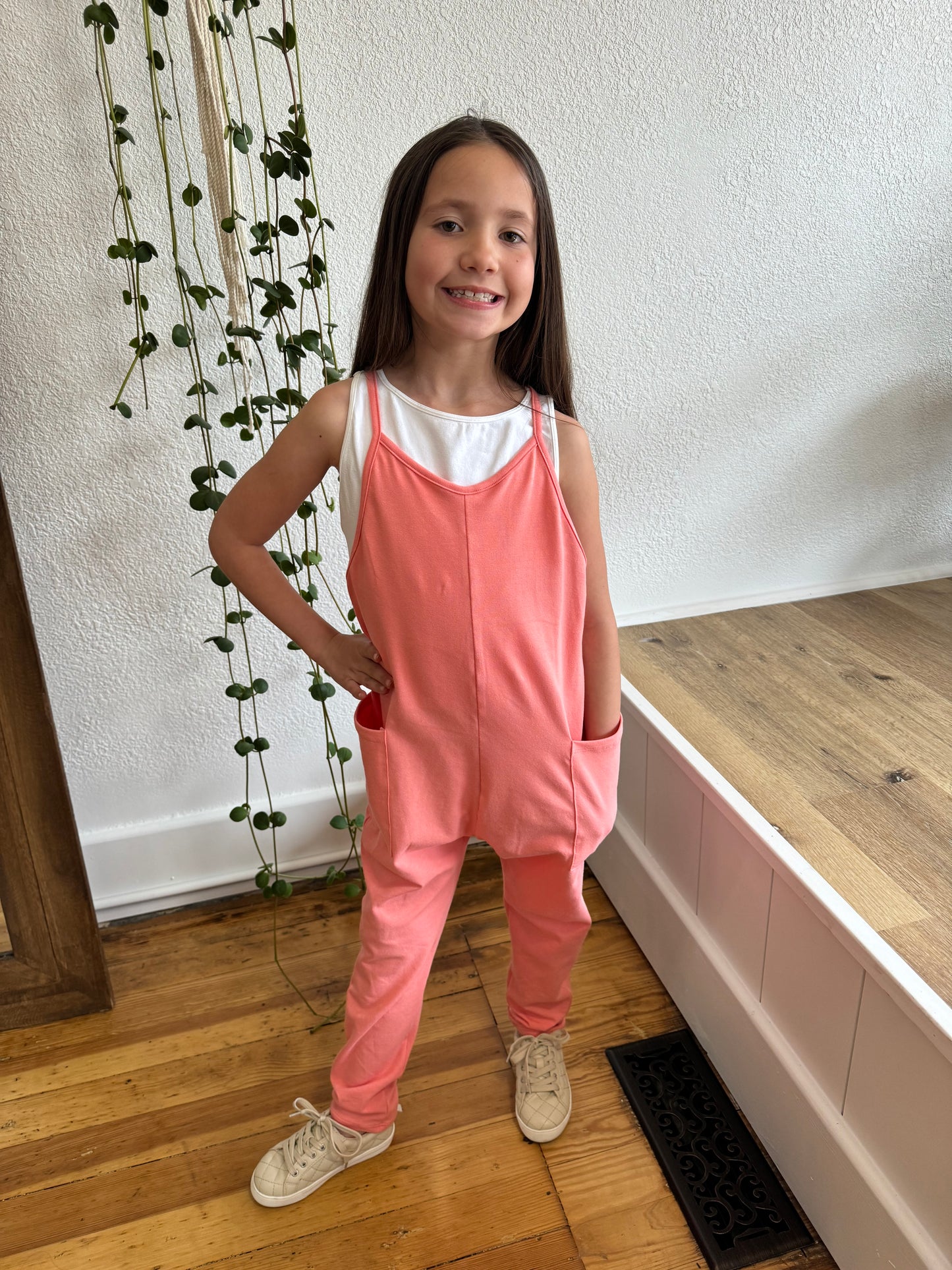 Little Girl's Peach Sleeveless Jumpsuit