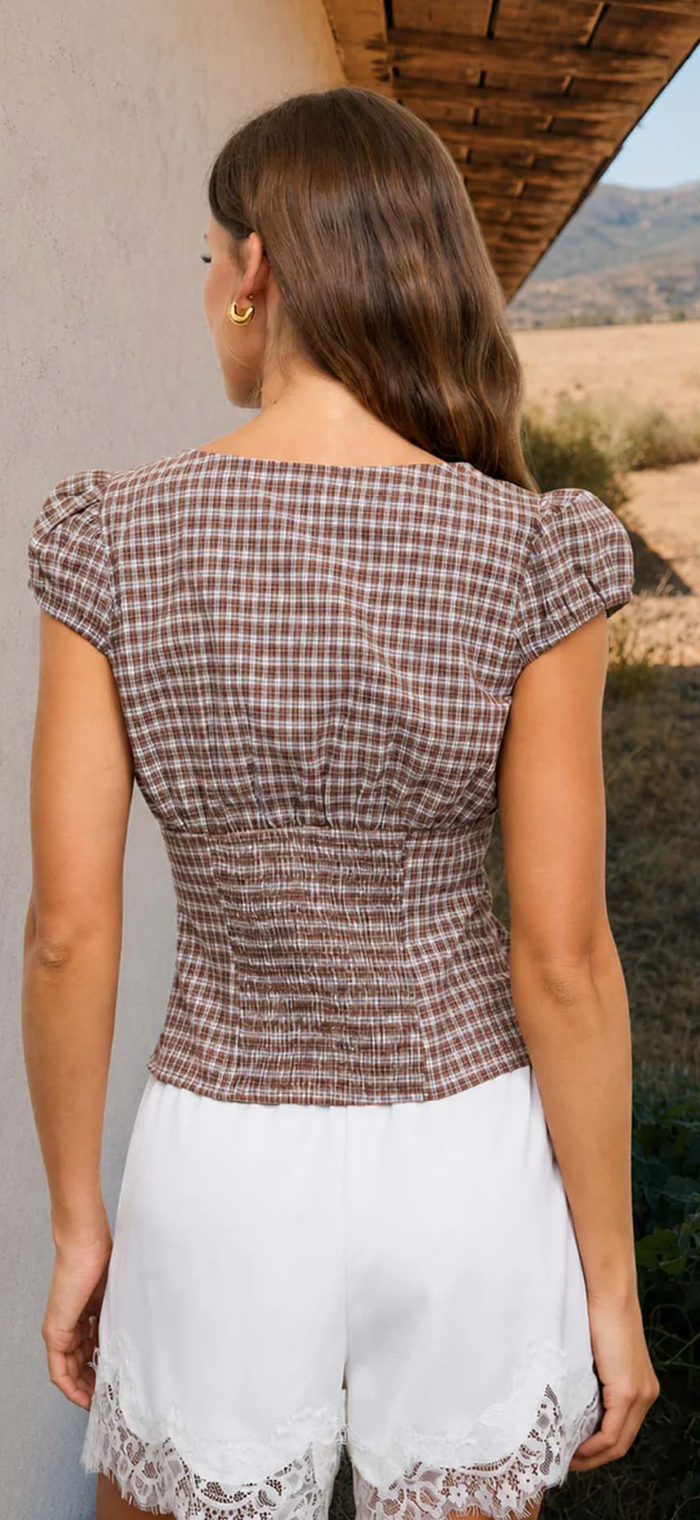 Alexis Plaid Puff Sleeve Top