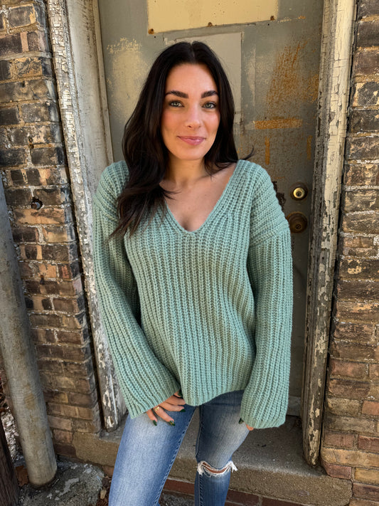 Presley Chunky Knit Sweater-Iceberg Green