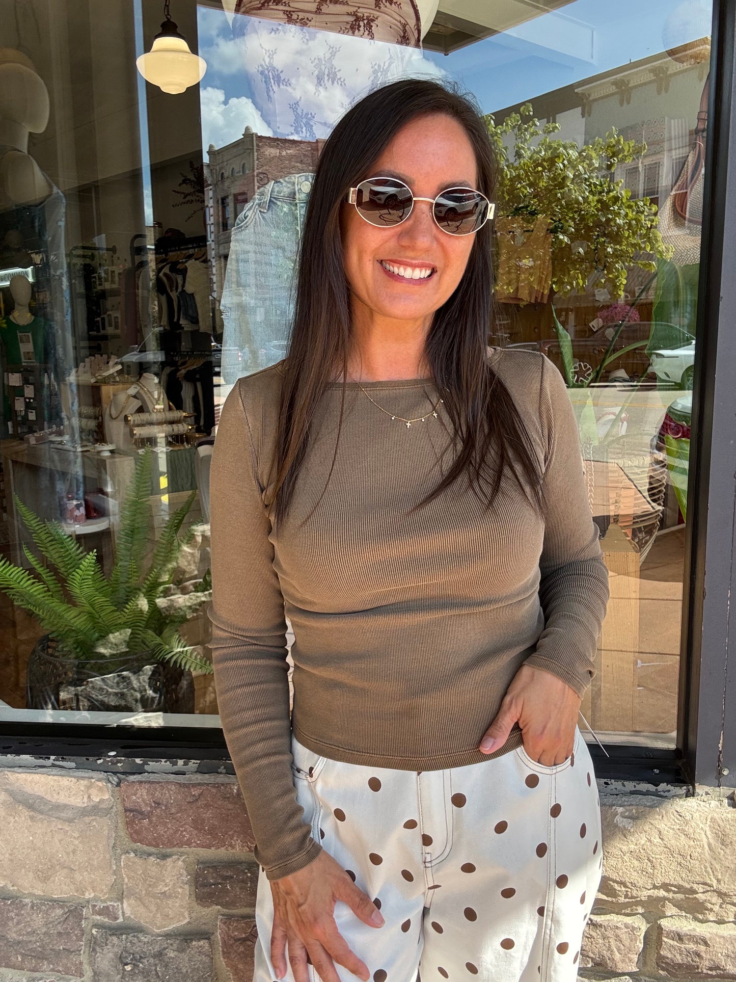 Heather Long Sleeve Top Brown