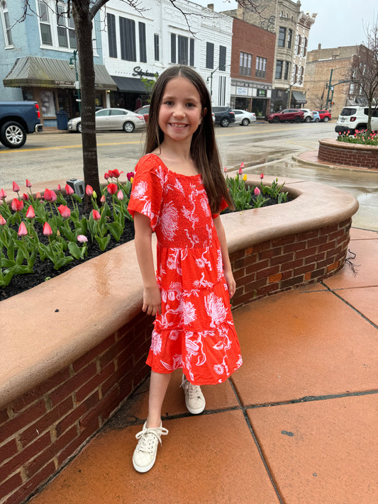 Little Girl's Crepe Floral Flare Dress