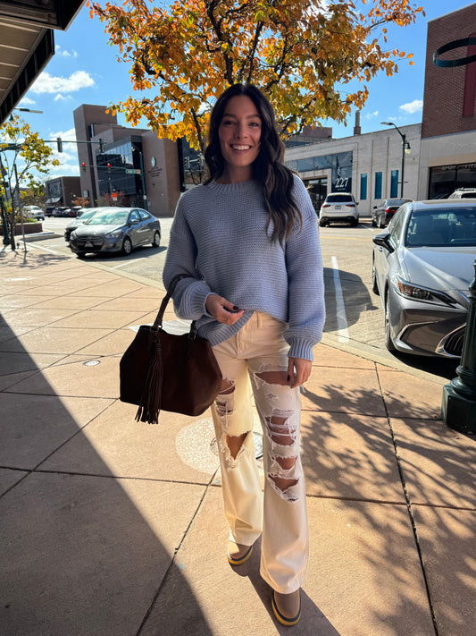 Baby Blue Chunky Ribbed Knit Sweater