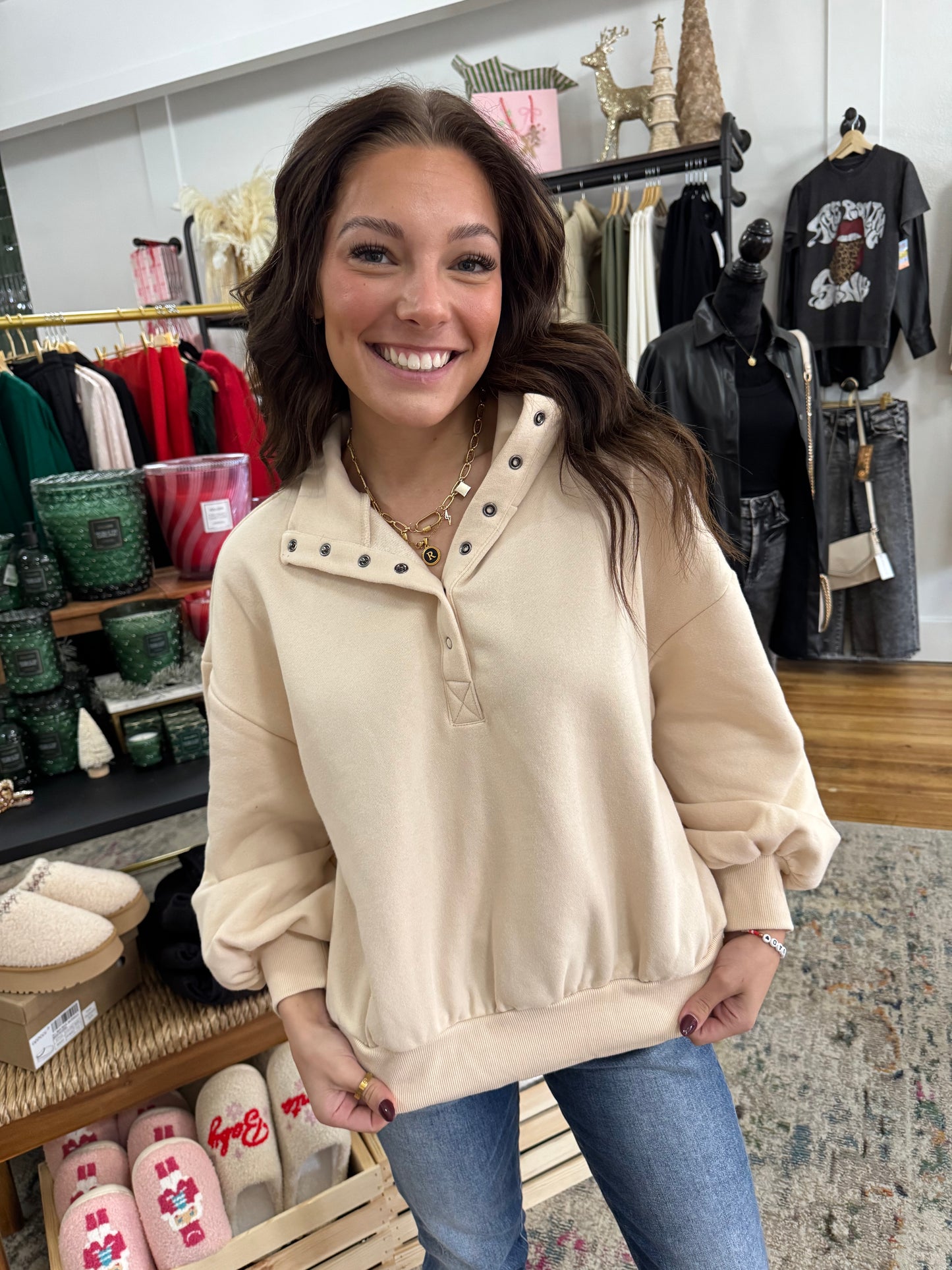 Balloon Sleeve Sweatshirt - Cream