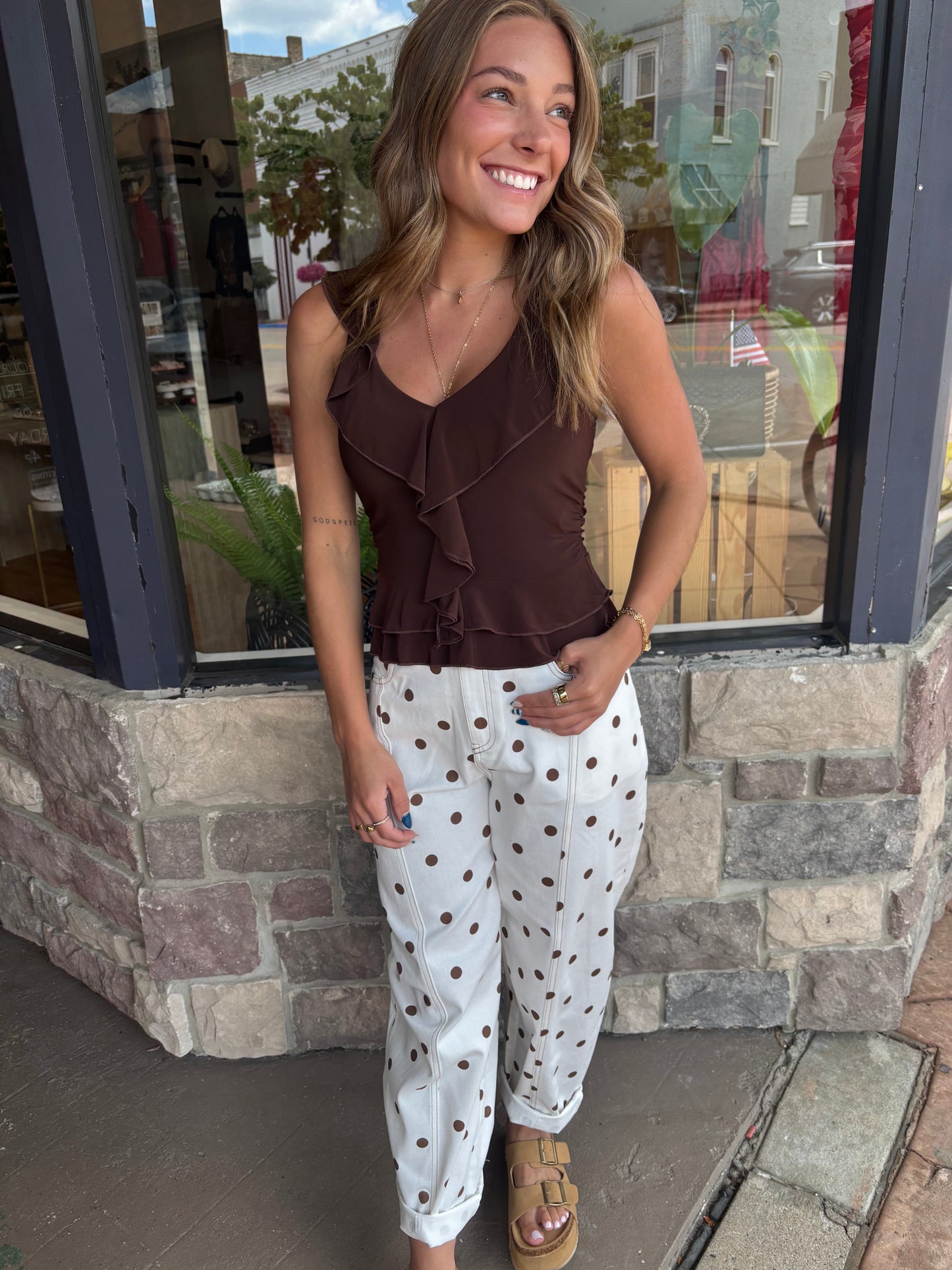 Avery Ruffle Top | Brown