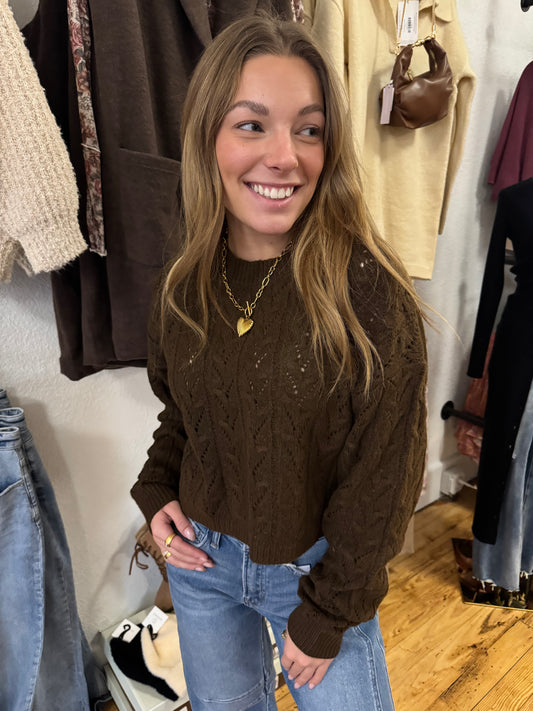 The Cocoa Crest Cable Knit Sweater