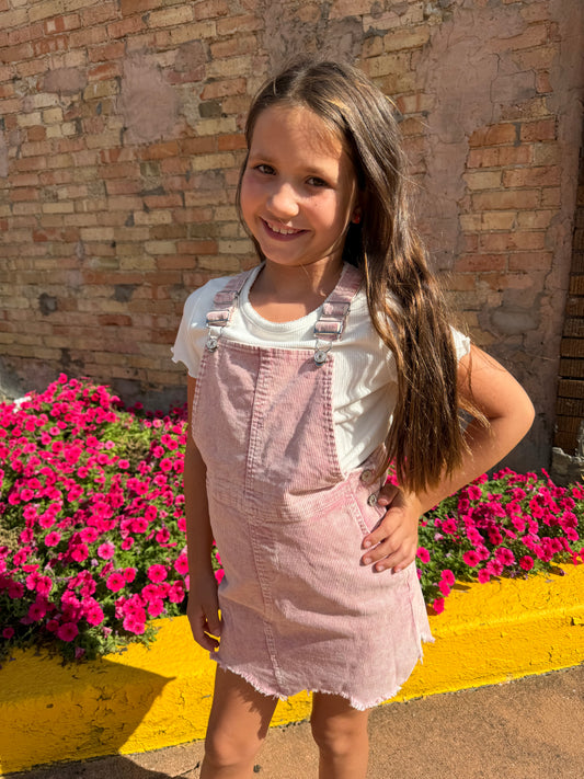 Corduroy Overall Dress - Pink