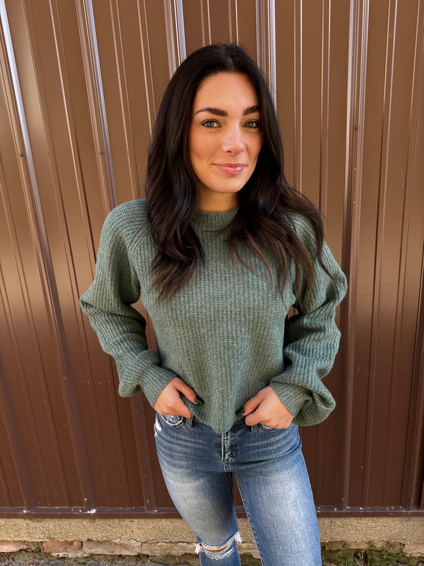 Cropped Balloon Sleeve Sweater