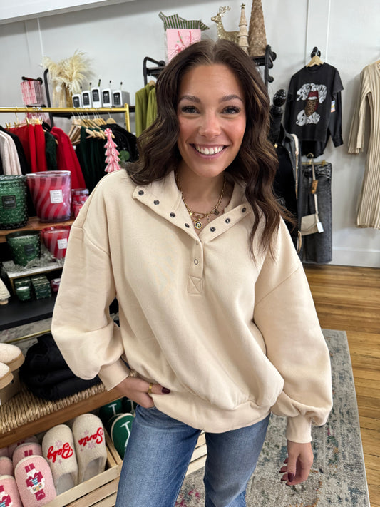 Balloon Sleeve Sweatshirt - Cream