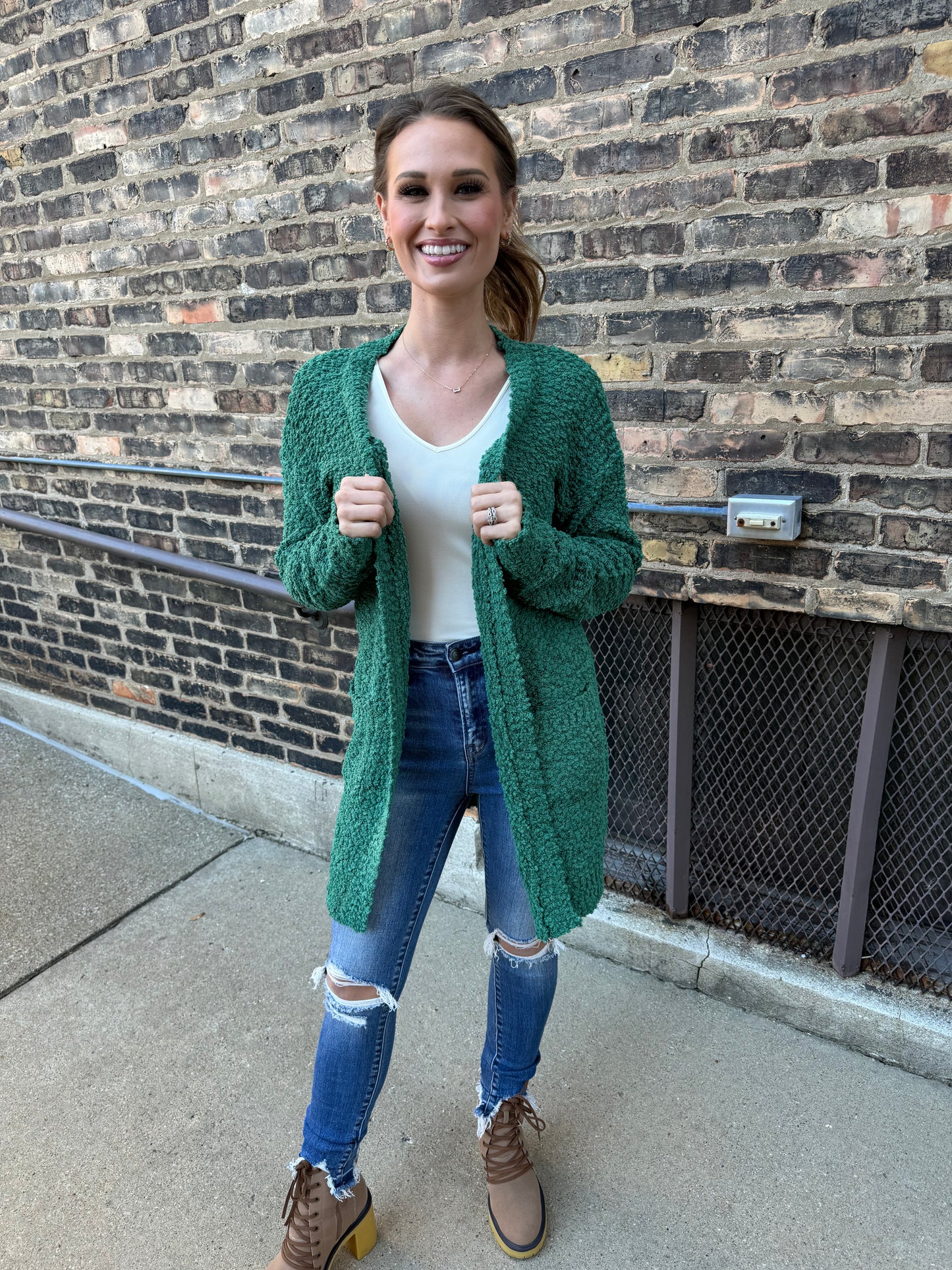 Bubble Knit Cardigan in Emerald