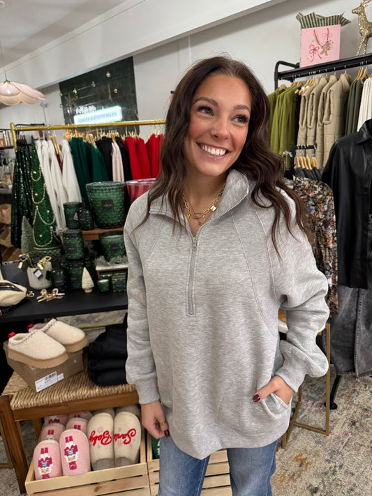 Oversized Quarter Zip Sweatshirt - Grey