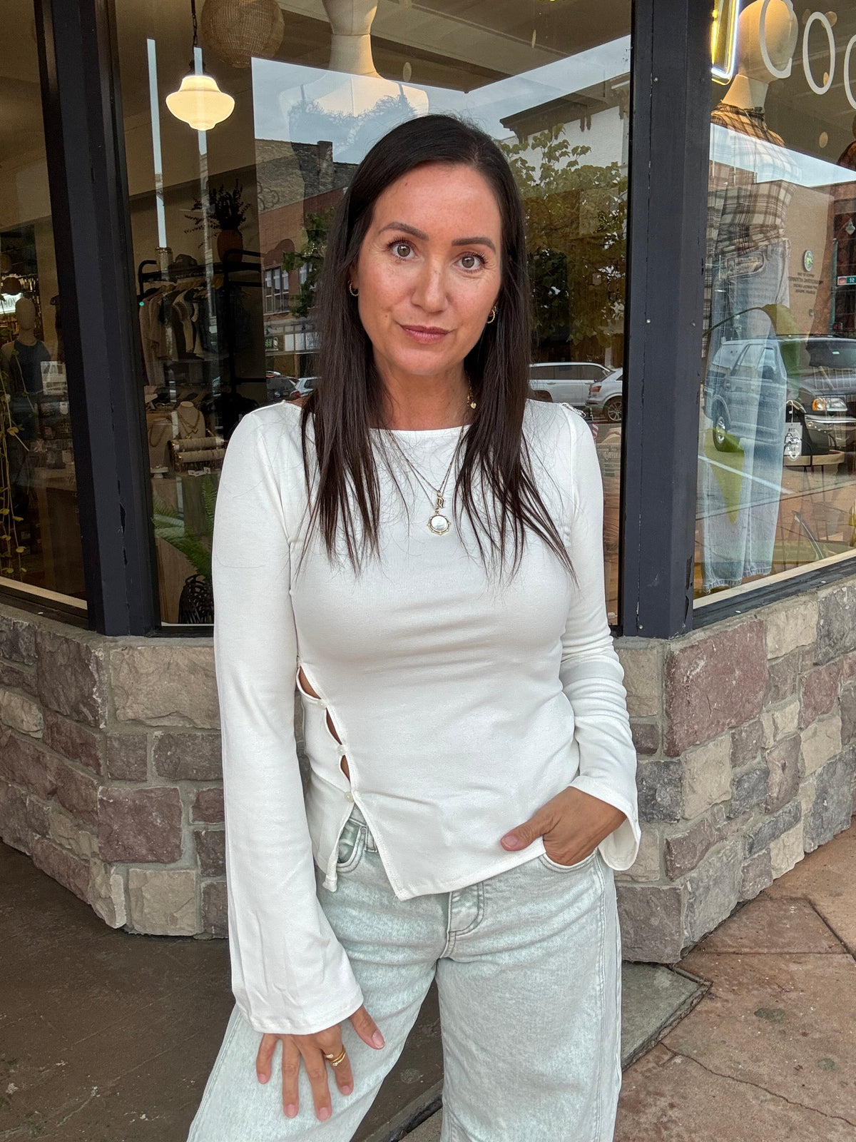 Sable Split Hem Top-Ivory