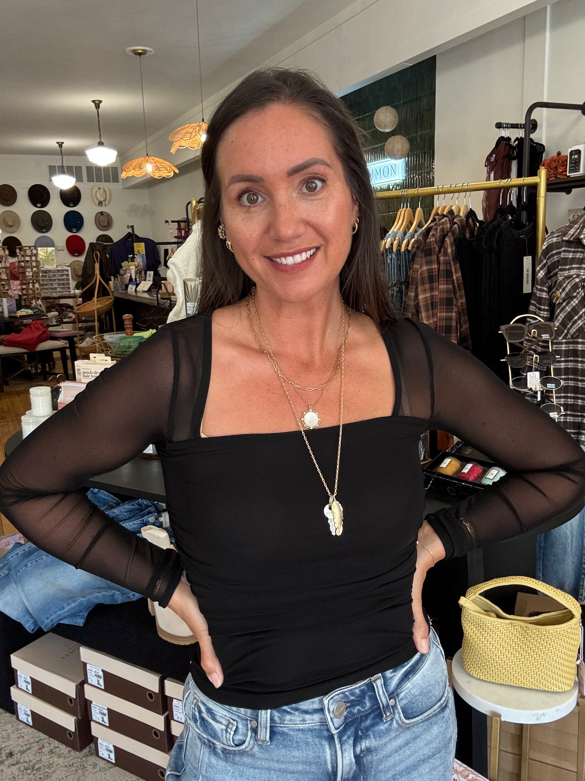Cassie Sheer Sleeve Top Black