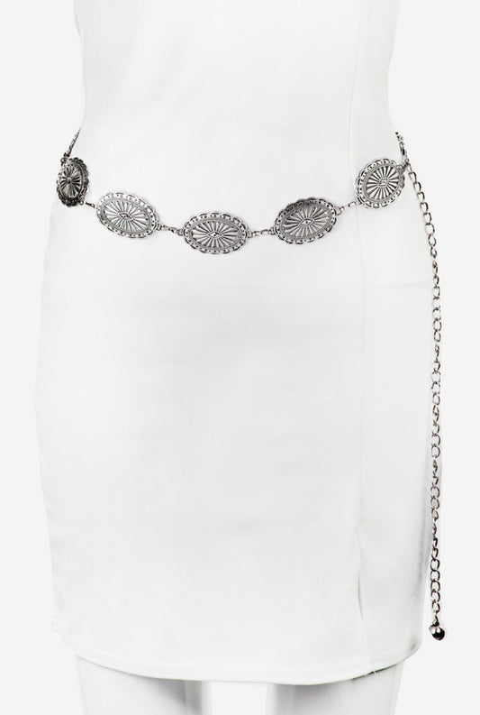 Oval Disc Chain Link Belt - Silver