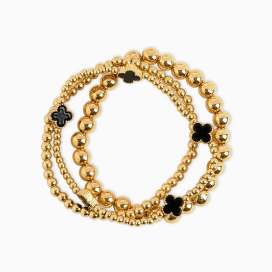 Clover Stretch Bracelet Set - Black