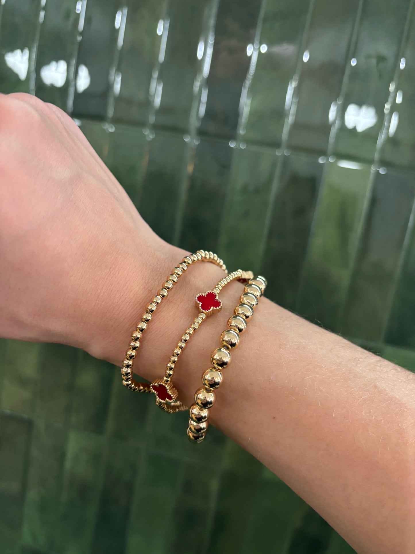 Clover Stretch Bracelet Set - Red