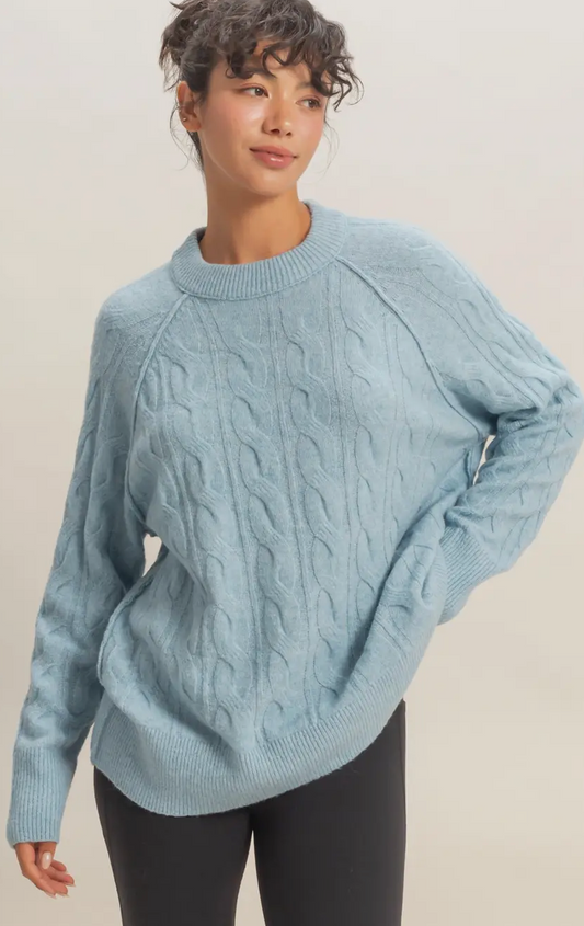 The Willow Cable Knit Sweater– Dusty Blue