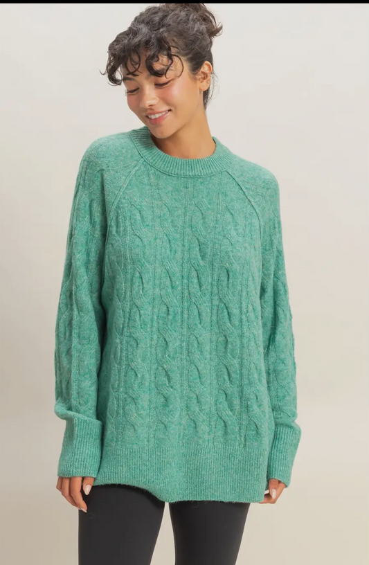 The Willow Cable Knit Sweater– Forest Green