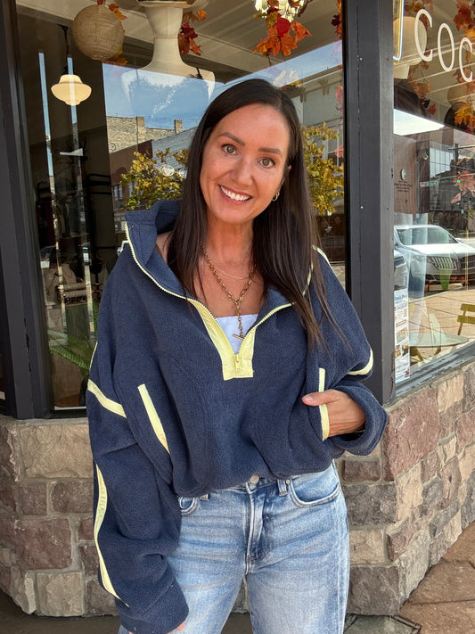 Bexley Fleece Pullover - Navy/Lime