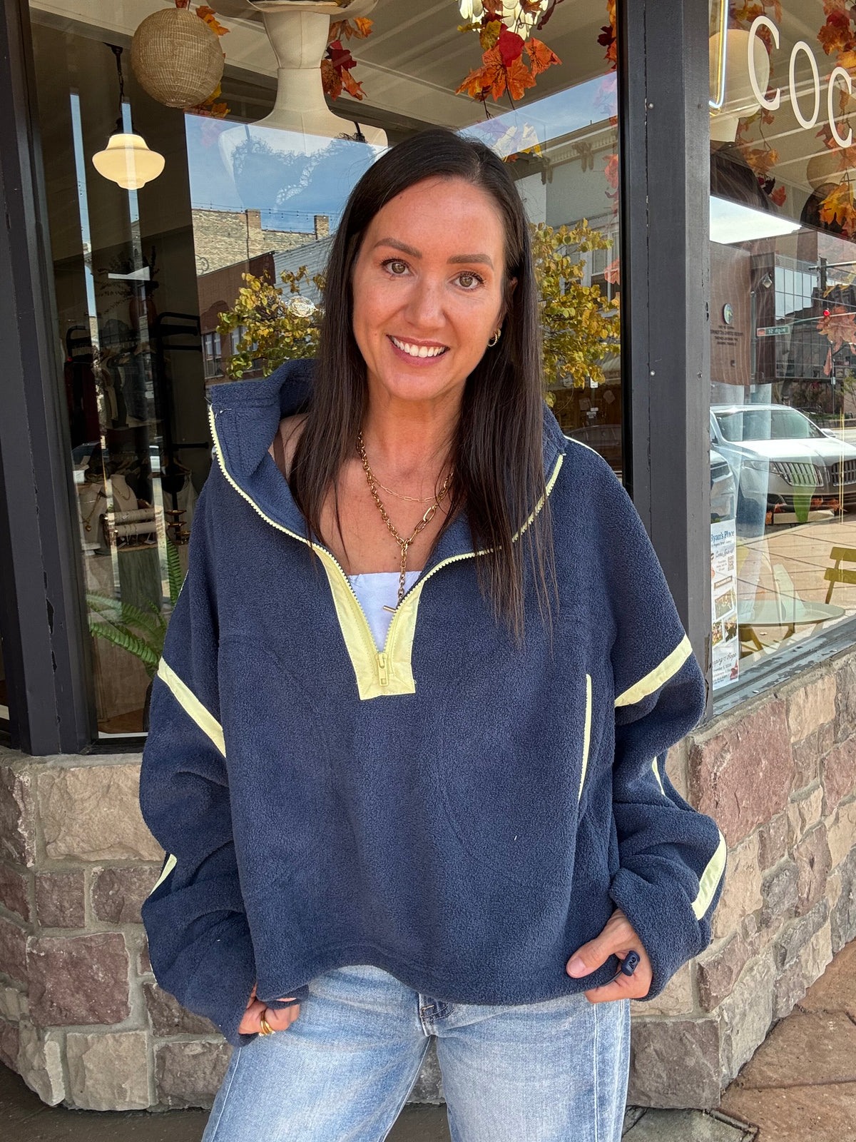 Bexley Fleece Pullover - Navy/Lime
