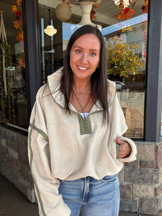 Bexley Fleece Pullover - Cream/Olive