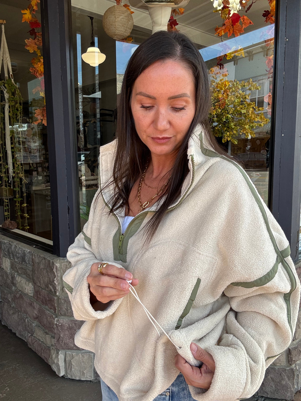 Bexley Fleece Pullover - Cream/Olive
