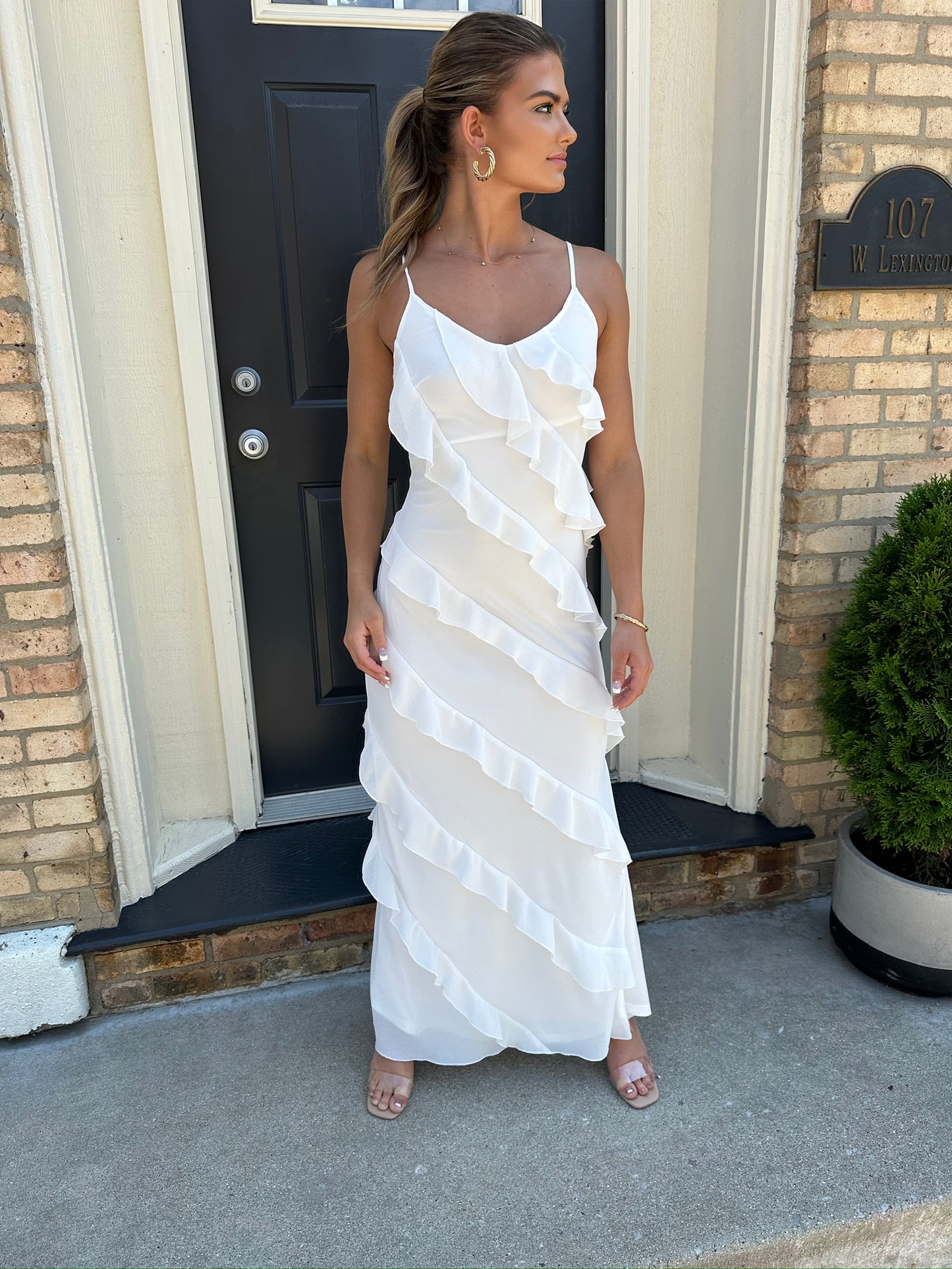 Ruffled White Maxi Dress