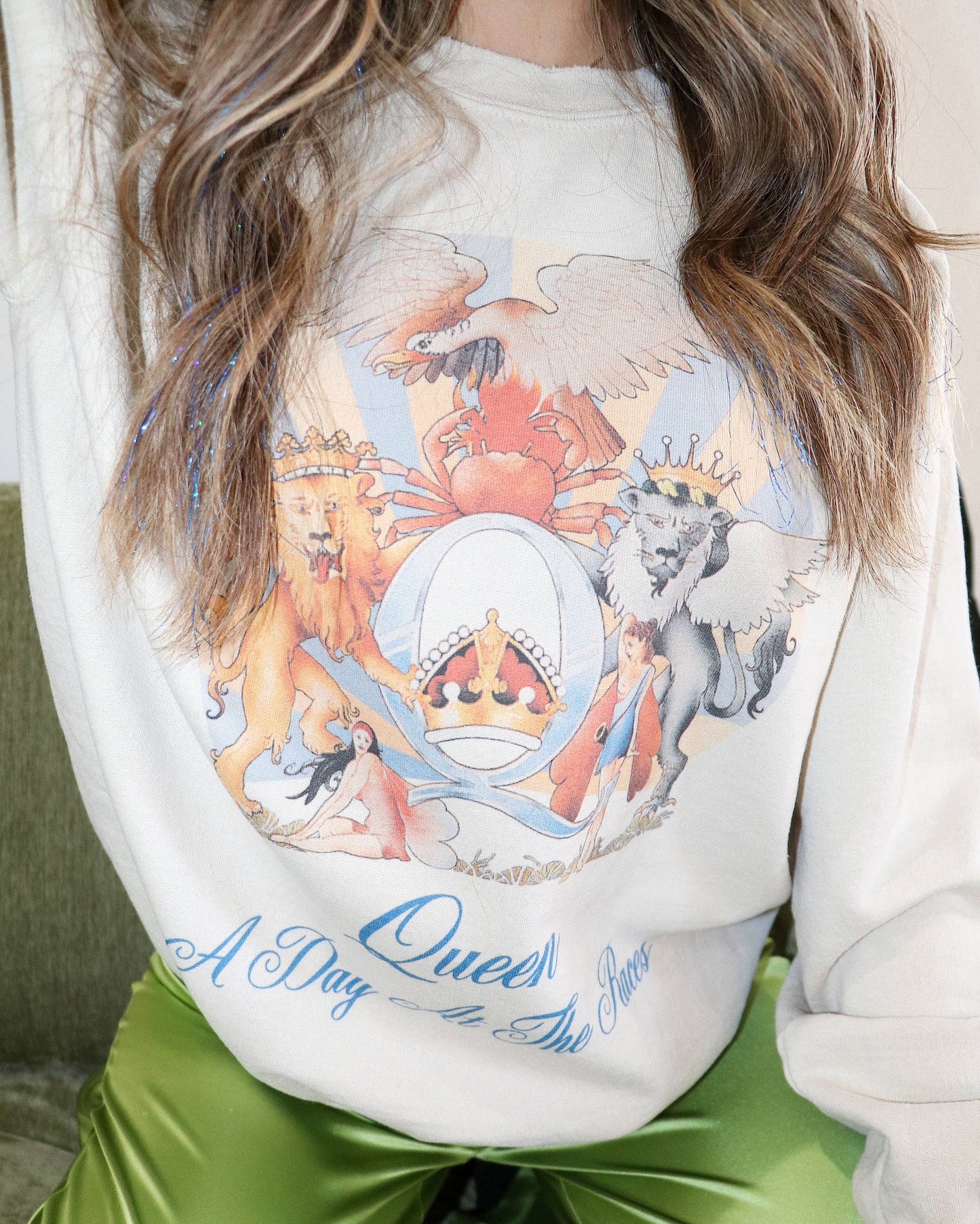 Queen Day at the Races in Sand Thrifted Sweatshirt