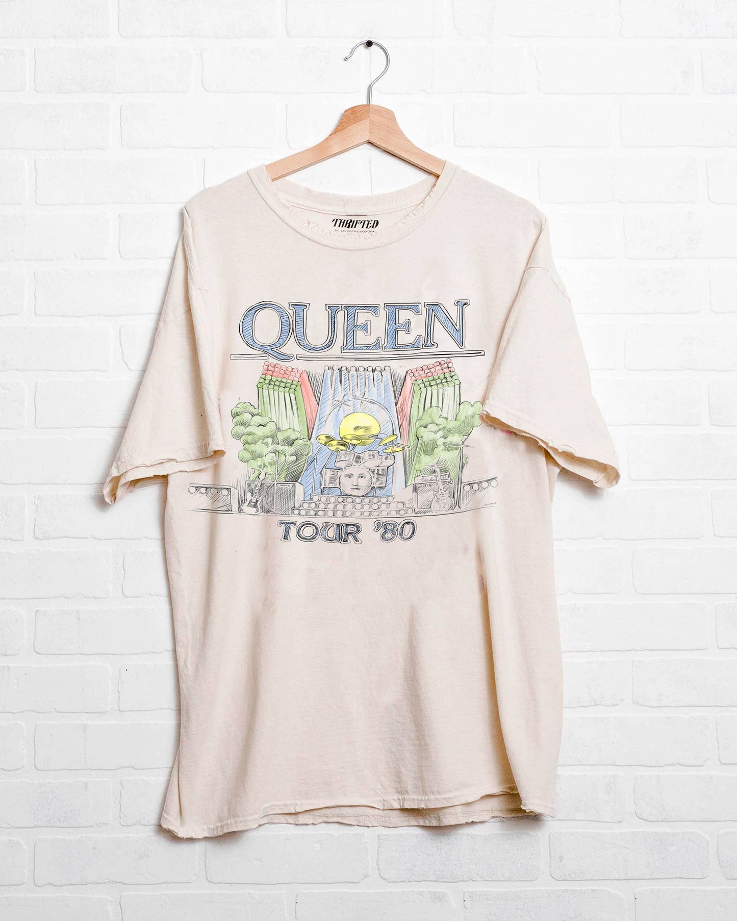 Queen 1980 Tour Off White Thrifted Tee