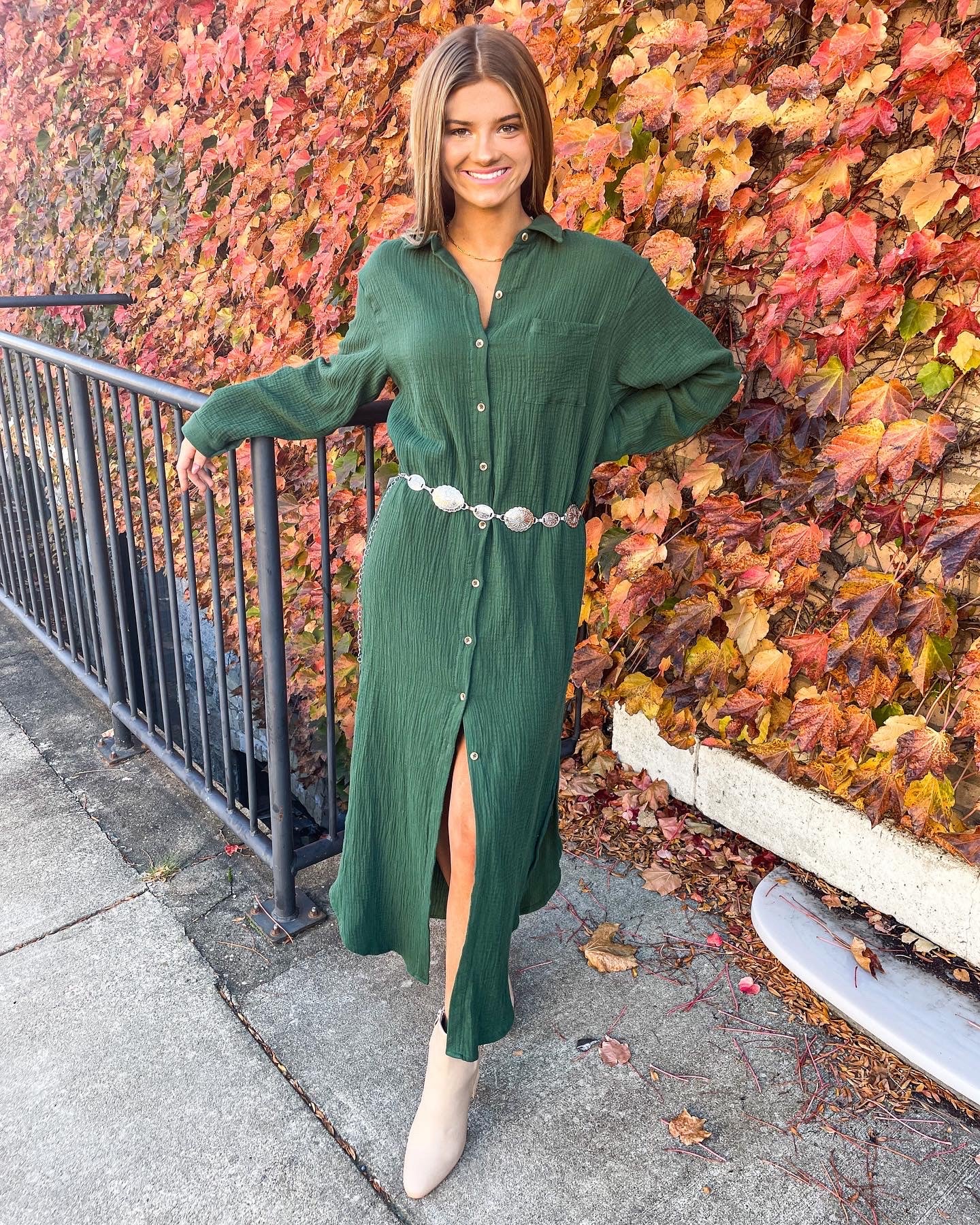 Maxi Shirt Dress-Green