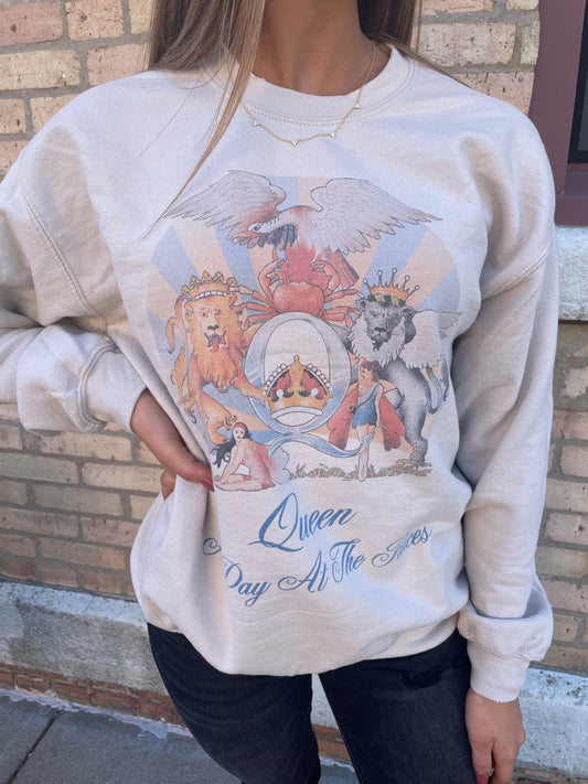 Queen Day at the Races in Sand Thrifted Sweatshirt