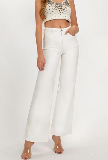 White High Rise Wide Leg Jeans